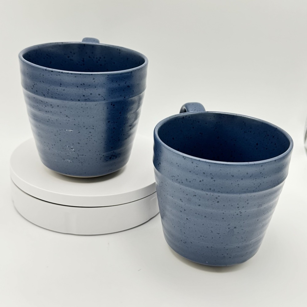 Bee & Willow Blue Speckled Stoneware Coffee Mugs Set 2 Rustic Farmhouse‎ - Picture 4 of 10